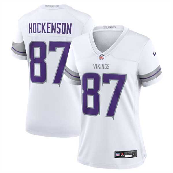 Women%27s Minnesota Vikings #87 T.J. Hockenson White Winter Warrior Limited Football Stitched Jersey Dzhi